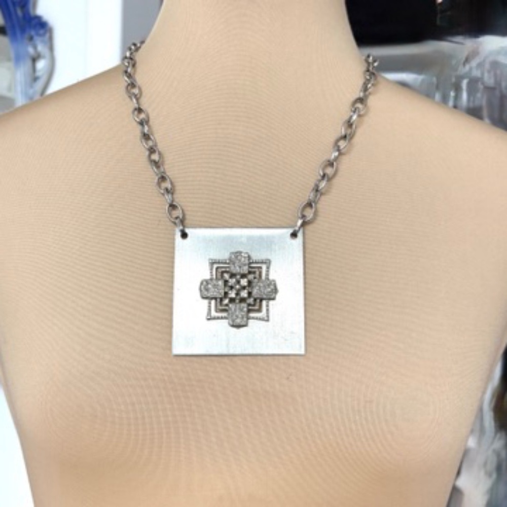 necklace pendant statement vintage Jerusalem Cross metal 3D